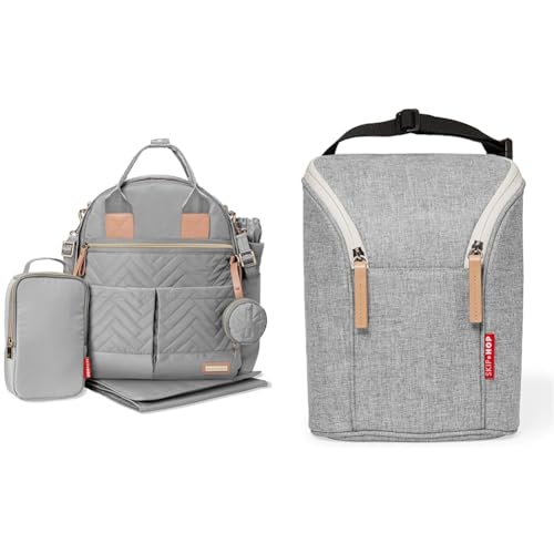 Image of Skip Hop 6-in-1 Diaper Backpack Set with Accessories and Insulated Baby Bottle Bag, Grey