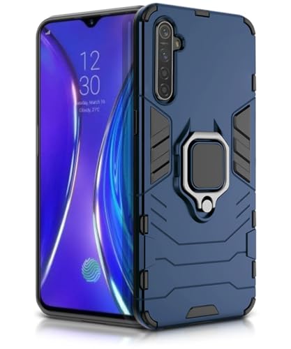 Image of WOW IMAGINE Shock Proof Back Case Mobile Cover for Realme XT | Back Cover Case (Tough Armor | Hybrid PC + TPU | Ring Holder & in-Built Kickstand | Blue)
