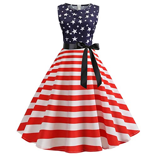 4th of July Women's 50s 60s Vintage Sleeveless V-Neck Cocktail Swing Dress Navy