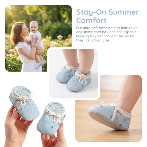 HOVELL Baby Booties Infant Soft Warm Sock Shoes Newborn Cotton Shoes Cute Baby Girls Boys Adjustable Boots Slipper(Blue-Mesh,6-12Months) — view 3