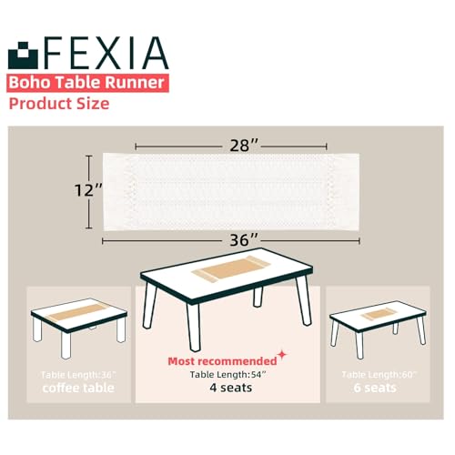 FEXIA Boho Table Runner with Tassels White for Fall Home Decor 12x36 Inch by FEXIA - Used condition - Image 2