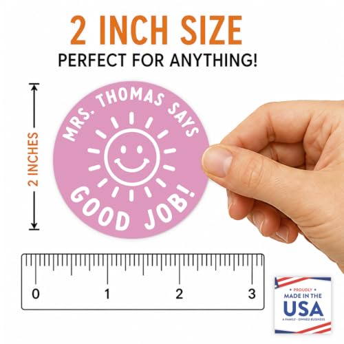 Andaz Press Personalized Teacher Reward Stickers for Students, 40 Pack 2 Inch Round Custom Name Labels, Motivational Classroom Incentive Stickers for Boys Girls Class, Good Job Custom Color - Image 3