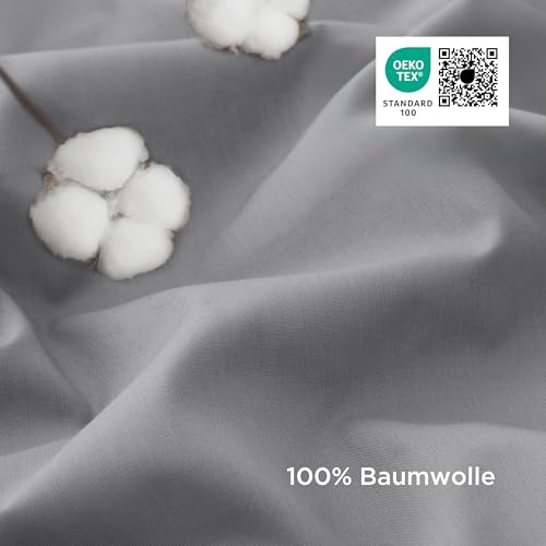 Bedsure Pościel 200 x 200 cm, bawełniana, jasnoszara - Komplety pościeli 200 x 200 cm, poszewka na kołder 3-częściowa z 2 poszewkami na poduszkę 80 x 80 cm, Oeko-Tex, pościel jasnoszara z zamkiem