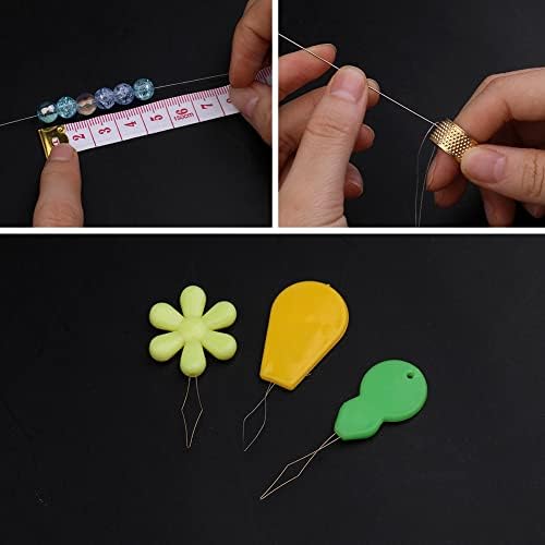 50 Pcs Beading Needles, 5 Size of Thin Beading Needles Big Eye Bead Needles, Long Straight Needles Bead Needles Hand Sewing Needles with Threader and Thimble for Jewelry Making (40~120mm)