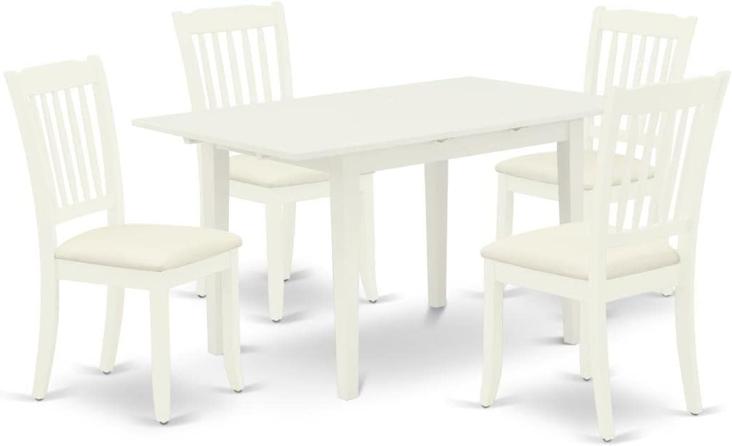 East West Furniture NODA5-LWH-C 5 Piece Kitchen Table & Chairs Set Includes a Rectangle Dining Table with Butterfly Leaf and 4 Linen Fabric Dining Room Chairs, 32x54 Inch, Linen White