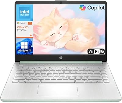 HP Essential Laptop 2026, Intel CPU, 128GB Storage, Office 365, Windows 11 | Copilot AI, WiFi 6, Long Battery Life, Lightweight & Portable, Online Learning, Browsing, Streaming, Willow Green