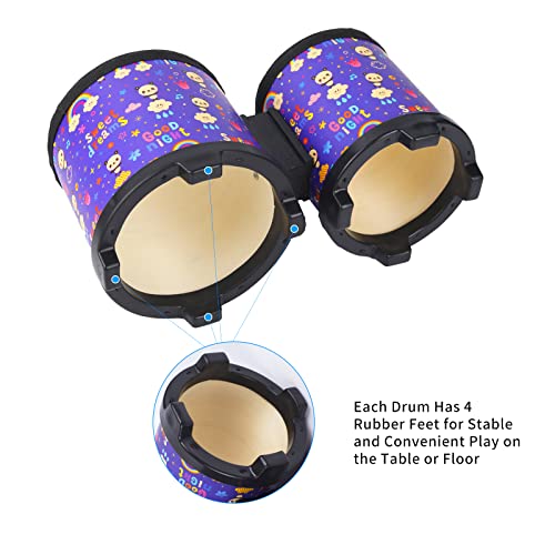 Bongo Floor Tom Drums Set for Kids: Children Drum Percussion Music Instrument with 2 Mallets for Children- Preschool Montessori Floor Babies Drum (Rainbow 5" to 6") - Thumbnail 3