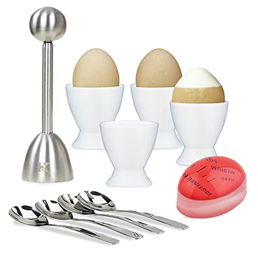 Elegant Egg Cups & Cracker Set | Set of 4 Ceramic Egg Holders + 4 SS Spoons + 1 Egg Topper-Vibration Tool Opener For Hard & Soft Boiled Egg, Multipurpose Mini Dishes- With Bonus! Beautiful Storage Box