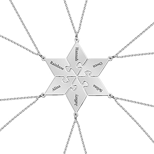 Bauma Auto Bff Puzzle Necklace Personalized Friendship Family Necklaces 3/4/5/6/7/8 Pcs Puzzle Stitching Necklace Set Engraving Name Pendants (6 Names) #TOP2