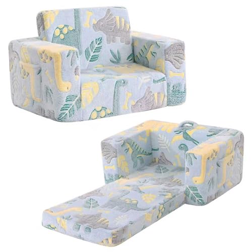 Tiita Kids Sofa, 2-in-1 Kids Sofa Chair, Convertible Chirldren Couch to Lounger, Flip Out Chirldren Sofa Chair, Toddler Armrest Chair Bed, Folding Baby Play Sofa for Girl or Boy (Green Dinosaur)