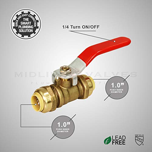 Supply Giant VQCW1-2 Full Port fit Ball Valve Water Shut Off Push to Connect PEX,Copper, CPVC, 1 Inch, Brass Pack of 2 - Thumbnail 4