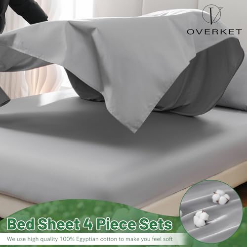 Image of 100% Egyptian Cotton Sheets Cal King Sheet Set 4PCS 1000 Thread Count Sateen Weave Soft Breathable 16-Inch Deep Pocket(California King,Grey)