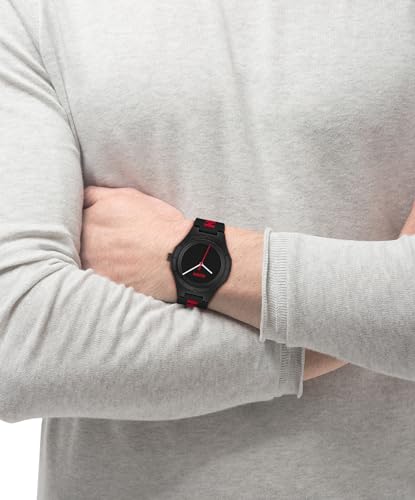 Image of HUGO #Lit for Him Qtz Basic Black Round Dial Men's Watch|Black Silicone Material|Black Color Band - 1530343