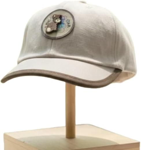 Kids Cotton Baseball Cap with Bear Patch, Brown with Beige Trim, Toddler Cap for 2-3 Years, Soft Breathable Fabric, Curved...