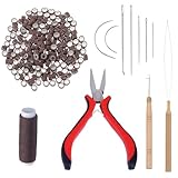 MICRORING EXTENSIONS ECHTHAAR SET,TRESSEN ZUBEHÖR SET,ENTHÄLT 200 STÜCK NANORINGE MIT SILIKON,1 STÜCK EXTENSIONS ZANGE,2 HÄKELNADELN,1 SPULE NÄHMASCHINENGARN,7 NADELN,BRAUN