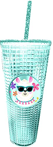 Image of Spoontiques Diamond Tumbler, 20oz - Textured Cup w /Staw, Double Wall Insulated, BPA Free - Llama
