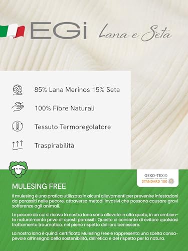 EGI Tanktop für Damen, breite Schultern, Wolle, Seide, Mikroripp, elegante weiche Unterwäsche, Made in Italy, Art. 1492, Schwarz , L/XL