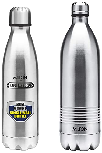 Image of Milton Thermosteel Duo Deluxe Vacuum Insulated Flask, 1L (Silver) & Milton Shine 1000 Stainless Steel Water Bottle, 900 Ml, Silver