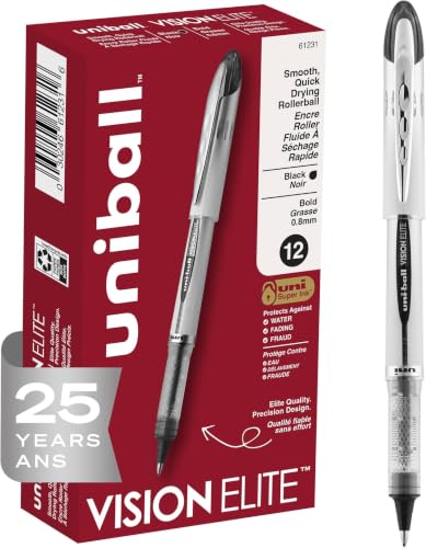 Uni-Ball Vision Elite Rollerball Pens Bold Point,0.8mm,Black,(Pack of 144)
