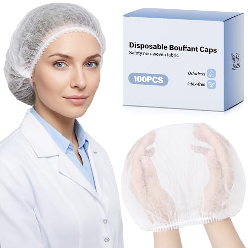 Hair Nets for Food Service Workers -100pcs Disposable Bouffant Caps for Women & Men,Hair Nets for Women Hair Cap Hair Cover for Work -21 inch/White