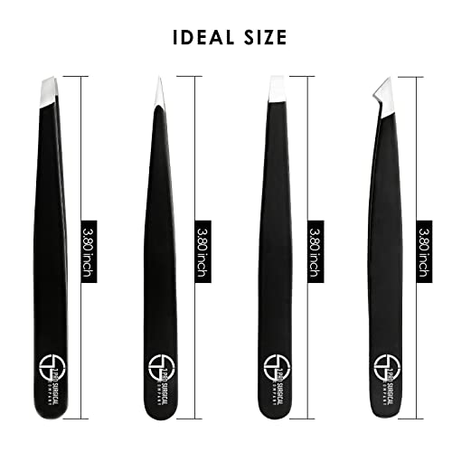 3Pro Surgical Tweezers Set With Case 4 Pieces Tweezers Set Professional Slant And Pointed Eyebrows Tweezers Ingrown Hair Removal Tweezers For Women Men #TOP1