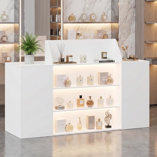 Timechee 61" Reception Desk with Adjustable LED Lights, Modern Retail