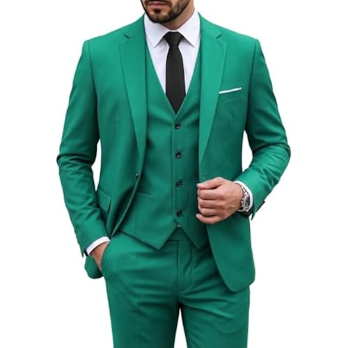 MY'S Men's 3 Piece Suit Set with Tie, One Button Slim Fit Solid Jacket Vest Pants, Prom Party Wedding Business Suits for Men