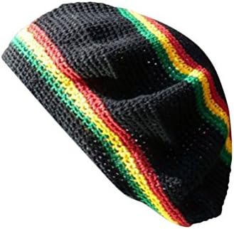 Inspirit Arts Black Reggae Rasta Tam Beret Hat Hand Made Crochet Cotton