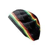TAM Beret HAT Black with Reggae Stripe Hand Made Crochet Knit Slouchy Dreadlock Inspirit Arts Cap