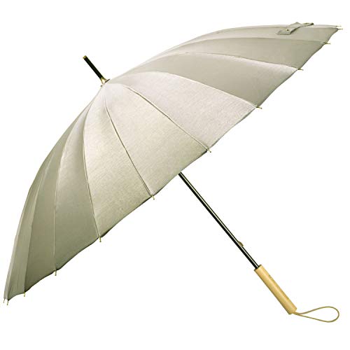 Kung Fu Smith 47 Inch Wood Handle Long Stick Umbrella with 24 Ribs, Reflective UV Protection Umbrella for Women and Girls, Durable and Strong for Wind and Rain - Ultra Lightweight