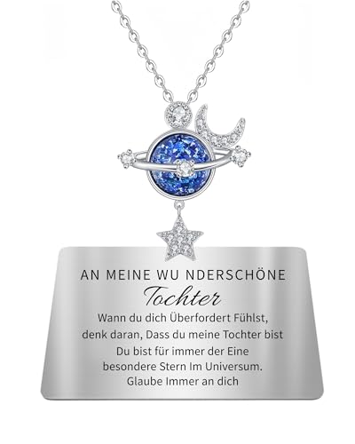TOLOWOBK Kette Damen Mädchen Mutter Tochter Geschenk An Meine Tochter Planet Kette Geschenke für Mädchen Stern und Mond Halskette Kinder Valentinstag Geburtstag Geschenk für Tochter von Mama Papa