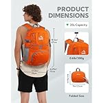WATERFLY Hiking Packable Daypack Backpack: 25L Ultra Lightweight Day Pack for Woman Man - Small Compact Folding Back Pack for Outdoor Sport Cycling Camping Travel Trip - Orange - Image 2