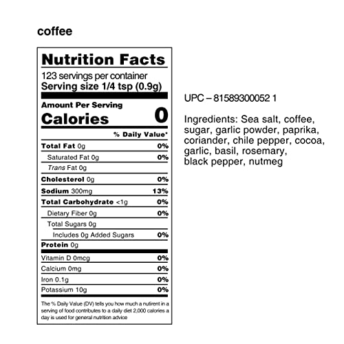 Borsari Coffee Seasoning Rub - Gourmet Seasoning Rub With Coffee And Cocoa - Gluten Free All Natural Multi-Purpose Seasoning For Barbecue Rubs And Sauces - 3.5 Oz Shaker Bottle #TOP1