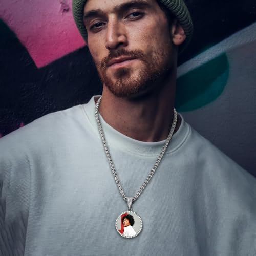 Custom Oversized Large Round Picture Necklace Personalized Photo with Cubic Zirconia - Large Picture Pendant Necklace - Iced Out Necklce for Men4