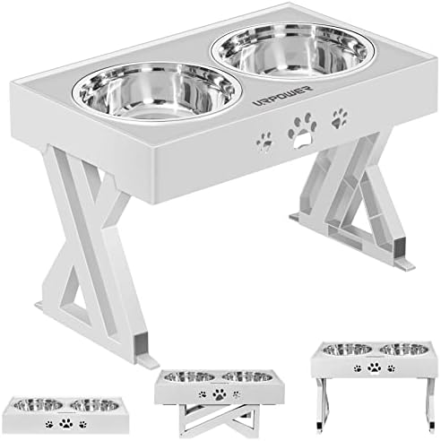 URPOWER Elevated Dog Bowls Adjustable Raised Dog Bowl with 2 Stainless Steel 1.5L Dog Food Bowls Stand Non-Slip No Spill Dog Dish Adjusts to 3 Heights 2.8”, 8”, 12”for Small Medium Large Dogs & Cats