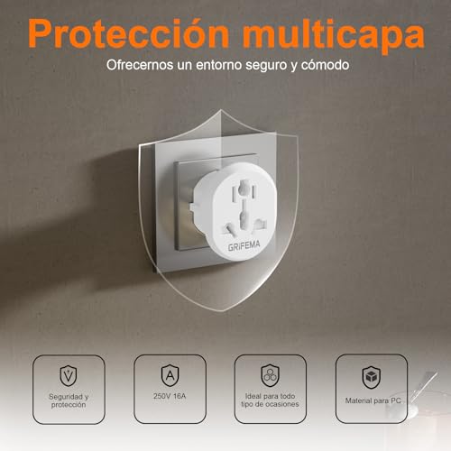 Miniatura 5 de Grifema Adaptador De Viaje Universal Pack De 2 , Adaptador De Enchufe Worldwide A Eu, 4000w Alta Potencia Para Tomas Tipo C, E, F En España, Francia, Alemania