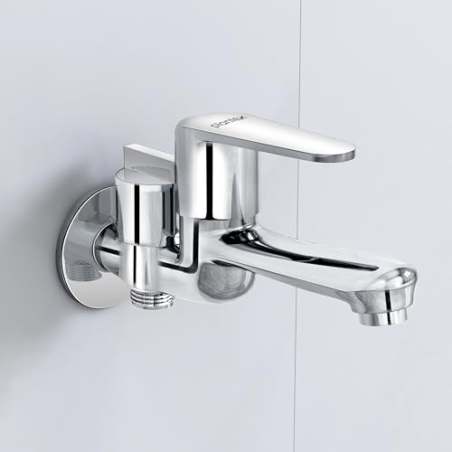 Image of Plantex Pure Brass 2 in 1 Tap for Washing Machine /2-Way Bib Cock for Bathroom with Water Saving Aerator /Bib Cock with Brass Wall Flange and Teflon TapeTape (DOL-2305, Chrome)