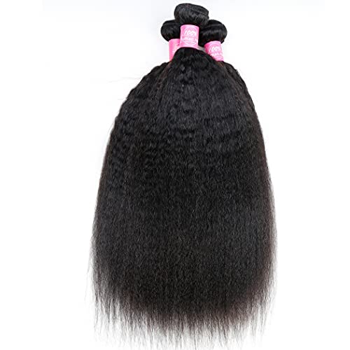 Odir Kinky Straight Bundles Human Hair 16 18 20 Inch Unprocessed 9A Brazilian Yaki Straight Virgin Hair 3 Bundles Kinky Straight Remy Hair Extensions 300G Natural Color #TOP4