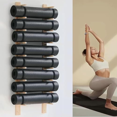 Support mural tapis de yoga bois étagère rangement rouleau massage gain de place