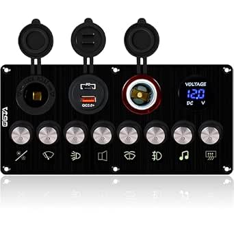 8 Gang Boat Switch Panel Waterproof Marine Rocker Switch Panel with Charger, Voltage Meter, and Fuse for 12V/24V Vehicles