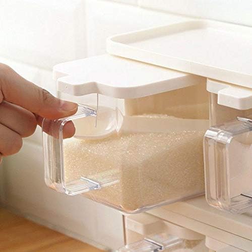 Aourrmmer Spice Jars 3 Grids Spice Rack with Spoon Lid Container Seasoning Box Herb Spices Storage Condiment Jar Cooking With Handle