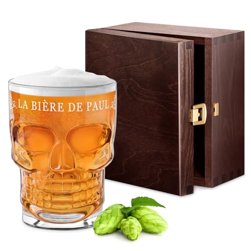 Maverton Chope à Bière Personnalisable 500 ml Avec Tête De Mort - Idee Cadeau Homme Unique - Verre a Biere Original Crâne - Cadeau Personnalisé Pour Anniversaire