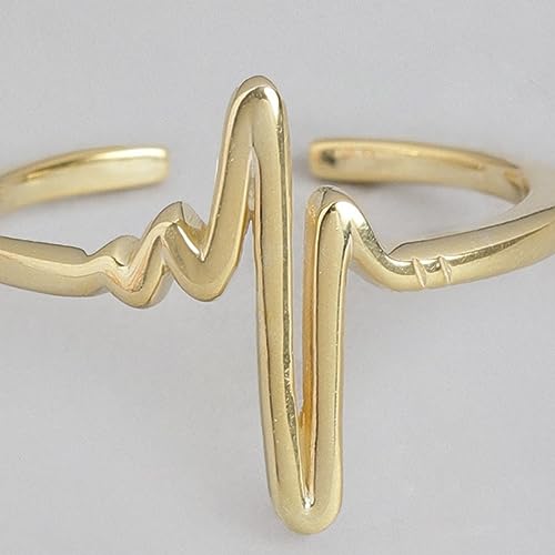 Women's 925 Sterling Silver Heartbeat Adjustable Ring