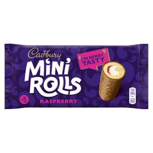 Cadbury Raspberry Mini Rolls Chocolate Coated Sponge Cakes With Raspberry Flavoured Filling 5 Individually Wrapped Rolls (Pack of 1)