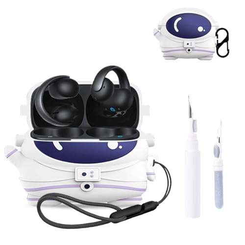 for Anker Soundcore AeroClip Case Cover,NOUKAJU Earphone Protective Cover(with Carabiner + Lanyard + Cleaning Pen) Drop-Proof,Scratch-Proof,Shock-Proof,Case for Soundcore AeroClip(Astronaut)