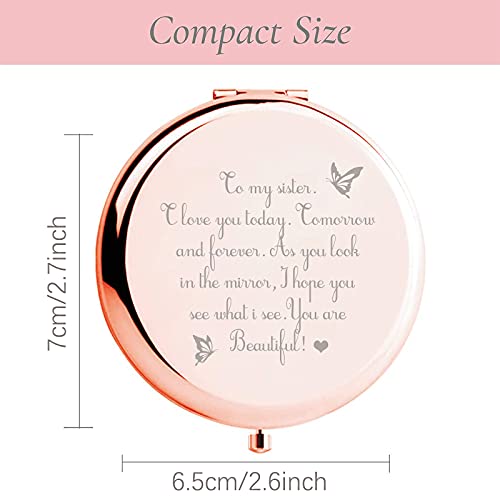 Zooron Sister Gifts From Sister Brother, Sisters Birthday Gift Ideas, Rose Gold Compact Mirror With Treasured Message For Birthday, Christmas, Graduation And Special Celebration #TOP3