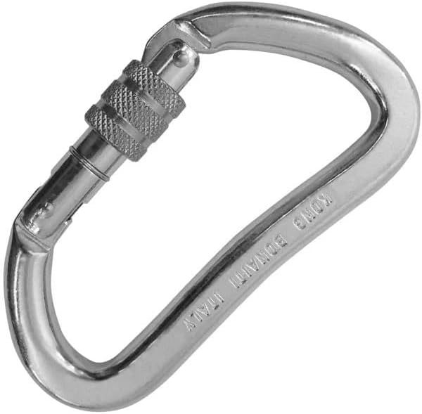 Kong Italy Heavy Duty INOX Screw Sleeve Carabiner, AISI 316 Stainless Steel D-Shaped Connector