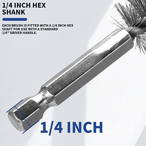Image of 6Pcs Stainless Steel Bore Brush in Different Sizes Twisted Wire Cleaning Brush with Handle 1 /4 Inch Hex Shank for Power Drill Impact Driver