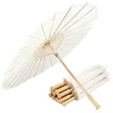 WUKUAIER 33 Inch White Paper Parasol Umbrella for Wedding Decor & DIY Art - Large Handmade Wooden Frame Sun Wedding Parasols, Asian Party Backdrop Painting Craft Projects (10, White)