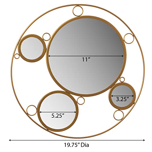 Uniquewise Decorative Round Frame Gold Metal Wall Mounted Modern Mirror With 4 Glass Mirror Balls, Living Room, Bedroom, Vanity, Entryway, Hallway. #TOP4